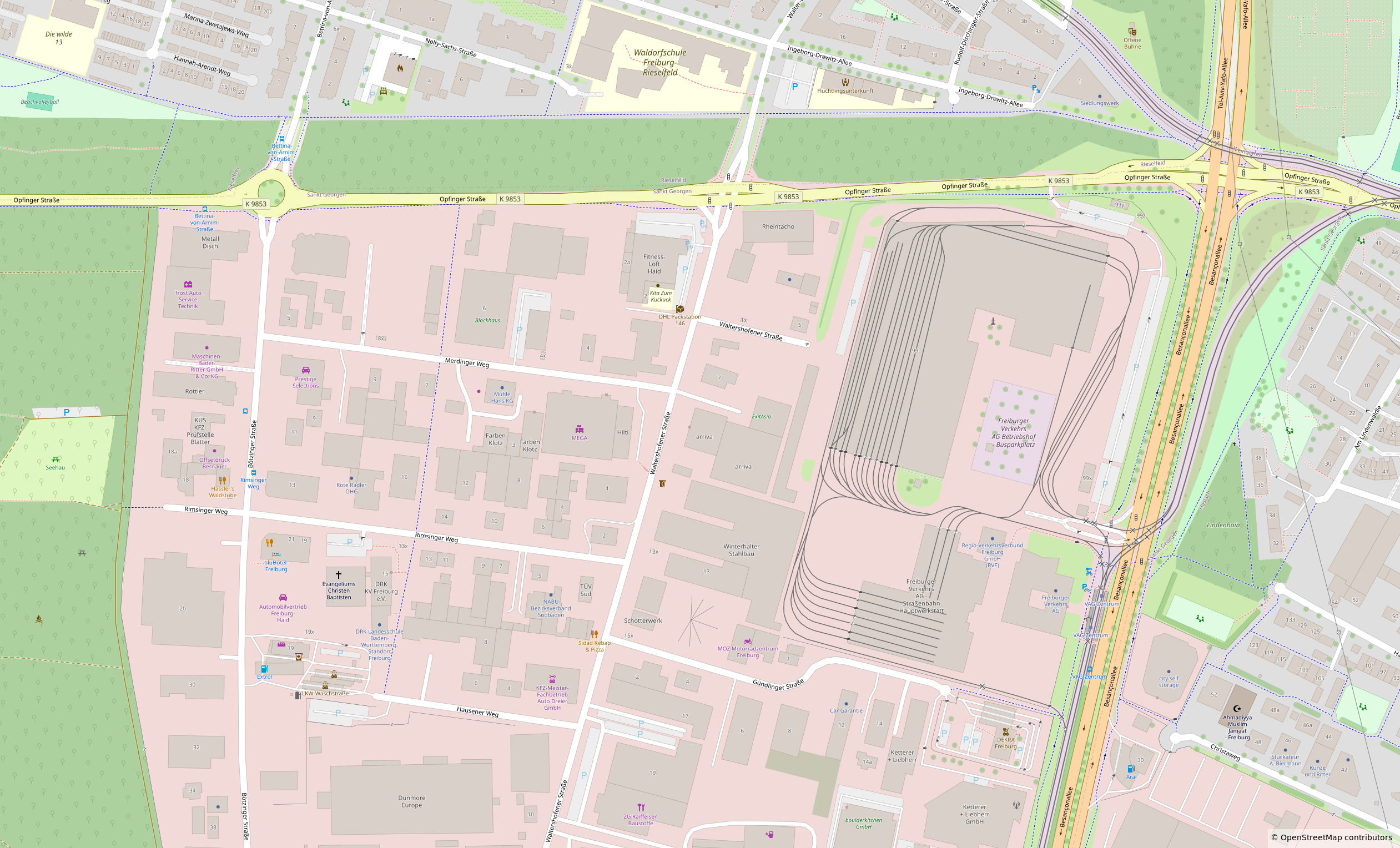 Stadtplan mit Straßen und Gebäuden